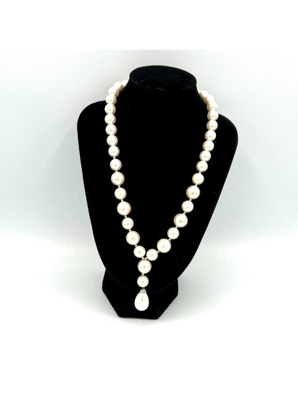 Faux Pearl Sterling Silver Drop Necklace (Stamped 925 V&R).